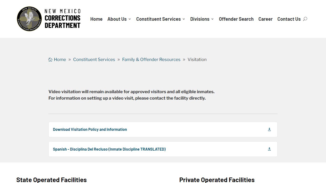Visitation | NM Corrections Department - New Mexico